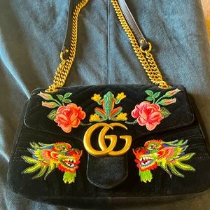 Gucci 110th Anniversary Marmont Dragon Velvet Shoulder Bag